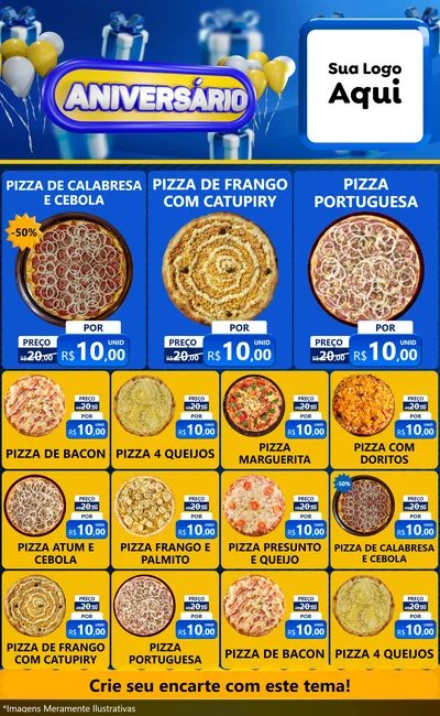 Modelo de Encarte para Encarte Grande com o tema Aniversário para Pizzaria