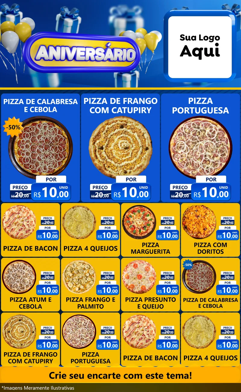 Modelo de Encarte para Encarte Grande com o tema Aniversário para Pizzaria