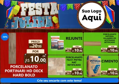 Modelo de Encarte para Encarte A4 Horizontal com o tema Festa Julina para Pisos e revestimentos