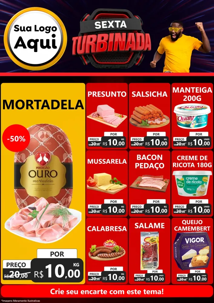Modelo de Encarte para Encarte A4 Vertical com o tema Sexta Turbinada para Frios e Laticínios
