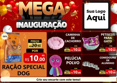 Modelo de Encarte para Encarte A4 Horizontal com o tema Mega Inauguração para Pet Shop