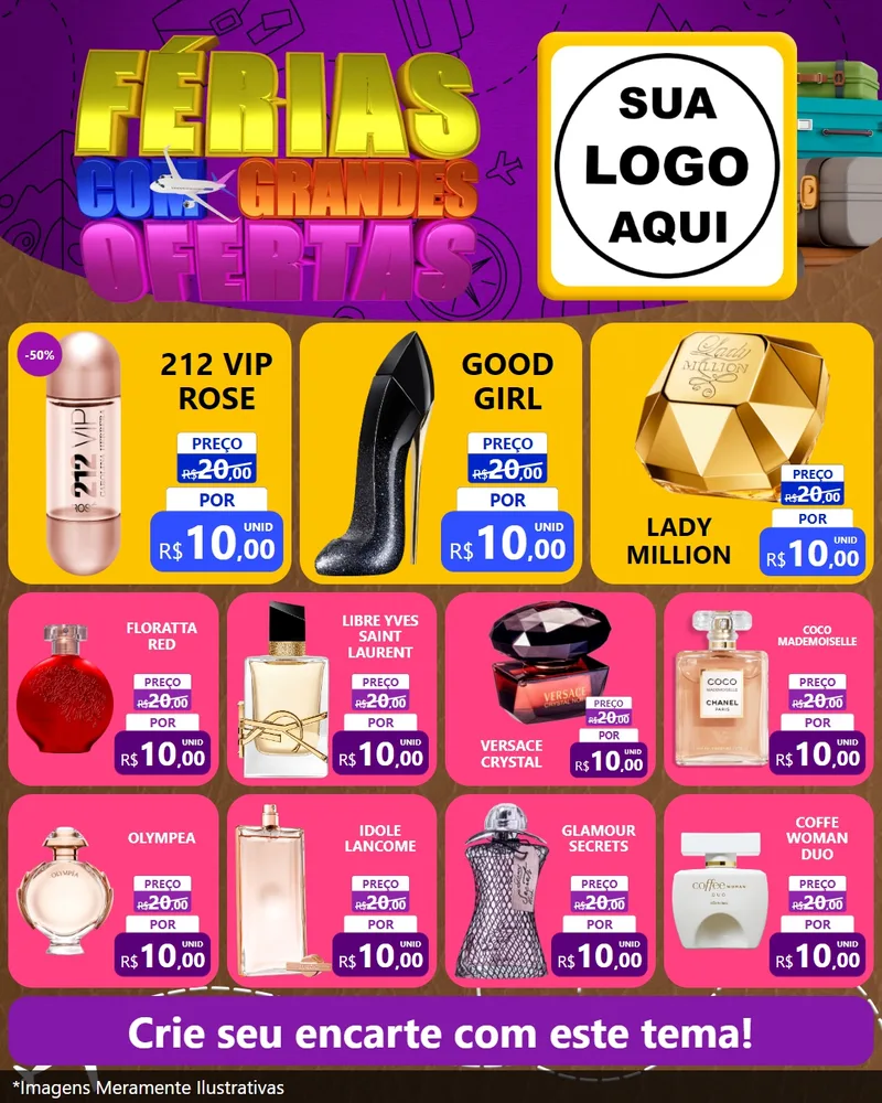 Modelo de Rede Social para Feed Instagram com o tema Férias com Grandes Ofertas para Perfumes