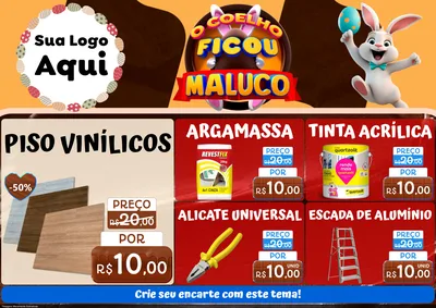 Modelo de Encarte para Encarte A4 Horizontal com o tema O Coelho Ficou Maluco - Páscoa para Material para Construção