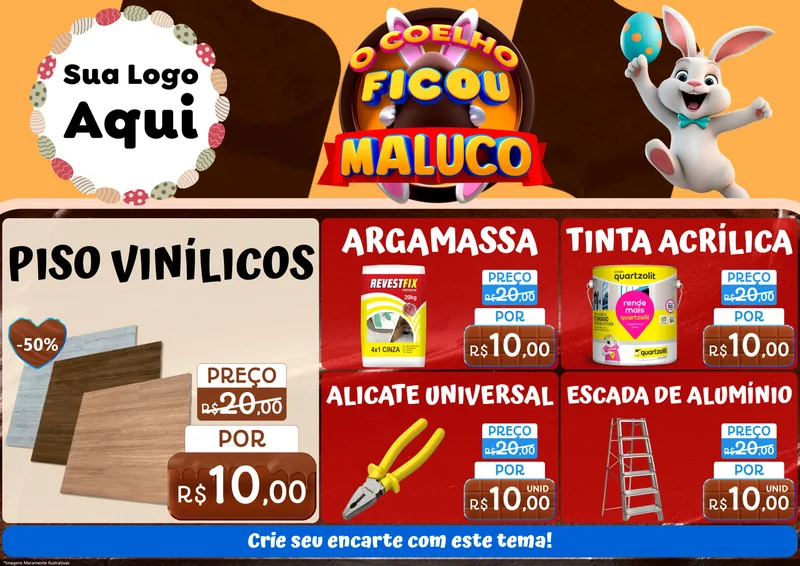 Modelo de Encarte para Encarte A4 Horizontal com o tema O Coelho Ficou Maluco - Páscoa para Material para Construção