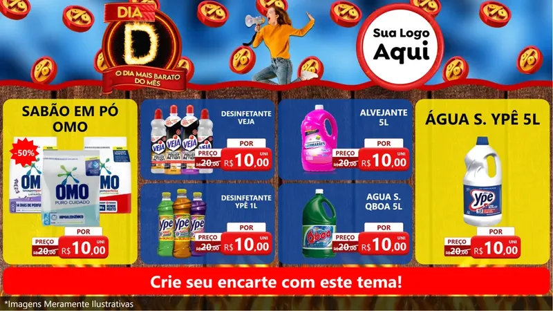 Modelo de TV para TV Horizontal com o tema Dia D - O Dia Mais Barato Do Mês para Produtos de Limpeza