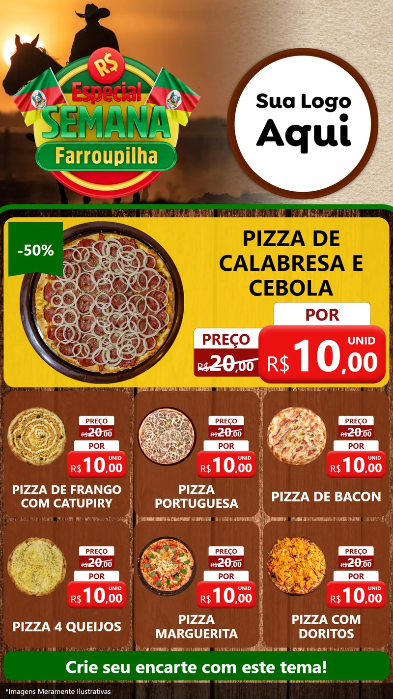 Modelo de Rede Social para Stories com o tema Especial Semana Farroupilha para Pizzaria