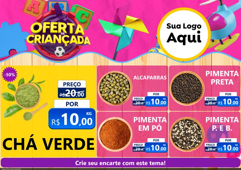 Modelo de Encarte para Encarte A4 Horizontal com o tema Oferta da Criançada para Produtos Naturais
