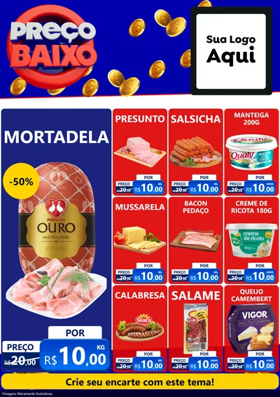 Modelo de Encarte para Encarte A4 Vertical com o tema Preço Baixo para Frios e Laticínios