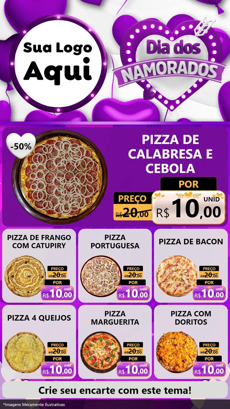 Modelo de Rede Social para Stories com o tema Dia dos Namorados para Pizzaria