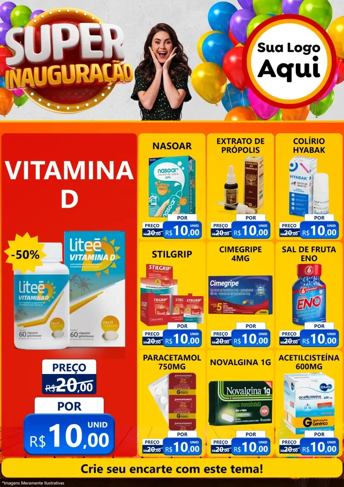 Modelo de Encarte para Encarte A4 Vertical com o tema Super Inauguração para Farmácia