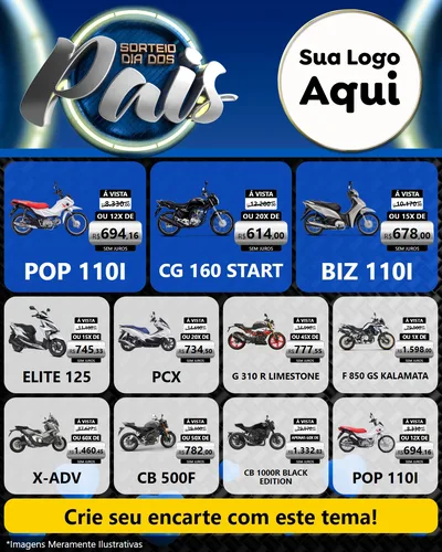 Modelo de Rede Social para Feed Instagram com o tema Sorteio Dia Dos Pais para Concessionaria de Motos