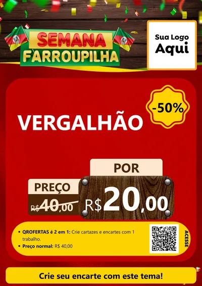 Modelo de Cartaz para Cartaz A4 Vertical com o tema Semana Farroupilha para Ferragens