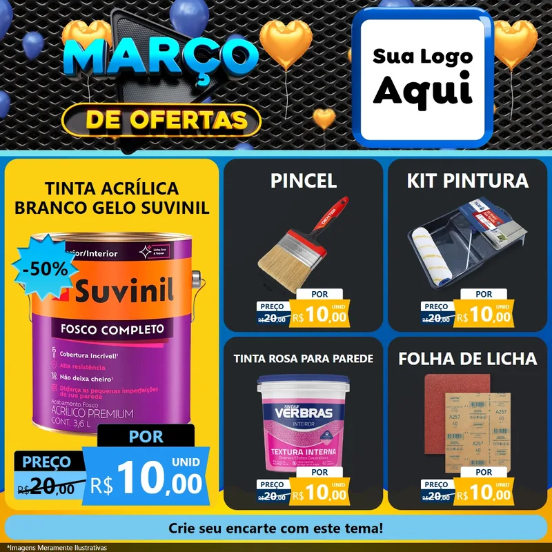 Modelo de Rede Social para Feed Facebook com o tema Março de Ofertas para Tintas e Ferramentas