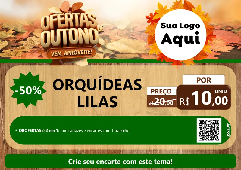 Modelo de Cartaz para Cartaz A4 Horizontal com o tema Ofertas de Outono - Vem, Aproveite! para Floricultura e jardim