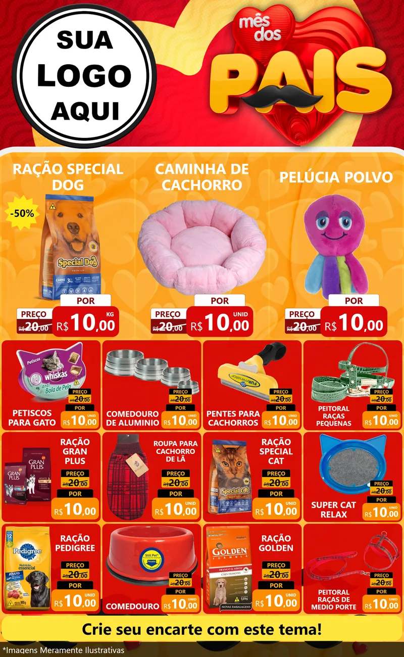 Modelo de Encarte para Encarte Grande com o tema Mês Dos Pais para Pet Shop