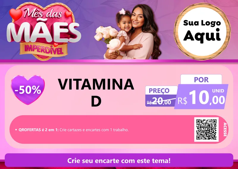 Modelo de Cartaz para Cartaz A4 Horizontal com o tema Mês das Mães Imperdível para Farmácia