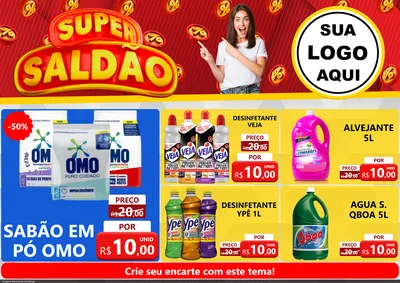 Modelo de Encarte para Encarte A4 Horizontal com o tema Super Saldão para Produtos de Limpeza