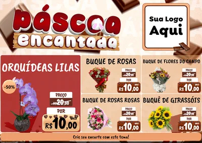 Modelo de Encarte para Encarte A4 Horizontal com o tema Páscoa Encantada para Floricultura e jardim