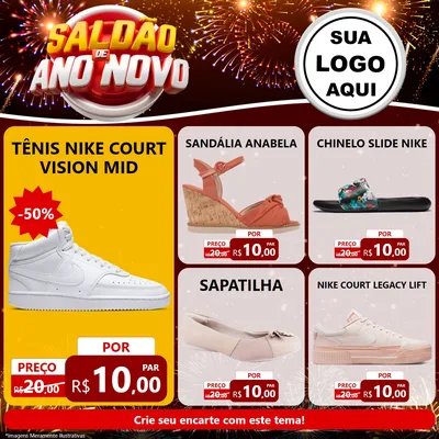 Modelo de Rede Social para Feed Facebook com o tema Saldão de Ano Novo para Calçados