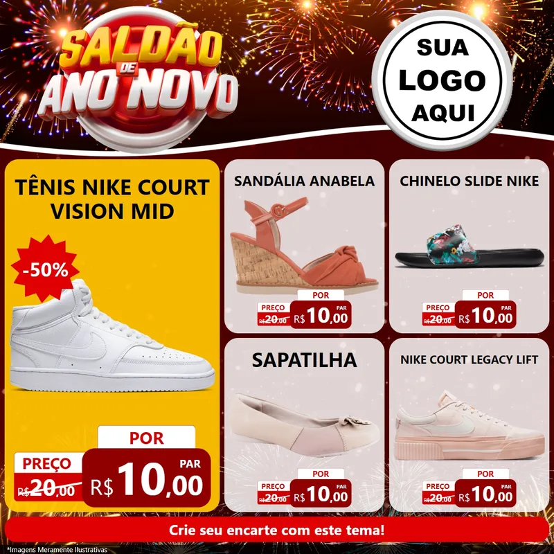 Modelo de Rede Social para Feed Facebook com o tema Saldão de Ano Novo para Calçados