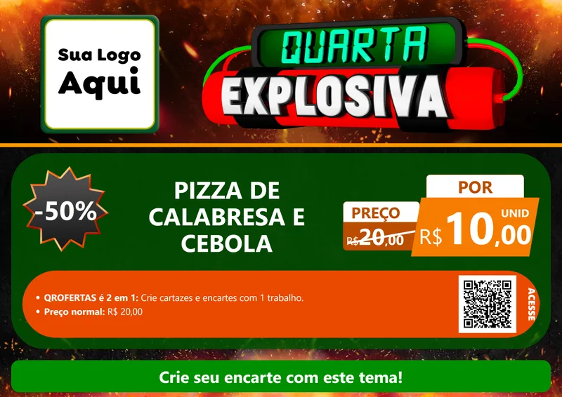 Modelo de Cartaz para Cartaz A4 Horizontal com o tema Quarta Explosiva para Pizzaria