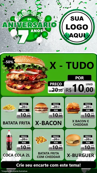 Modelo de Rede Social para Stories com o tema Promoção de Aniversário - 7 Anos para Hamburgueria