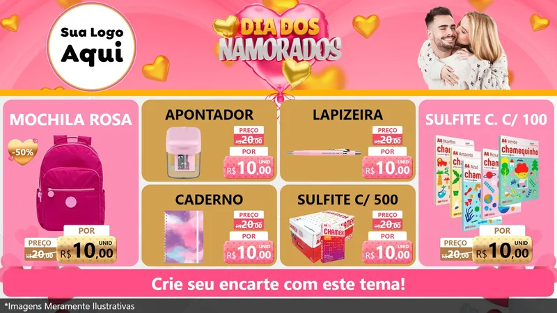 Modelo de TV para TV Horizontal com o tema Dia dos Namorados para Papelaria