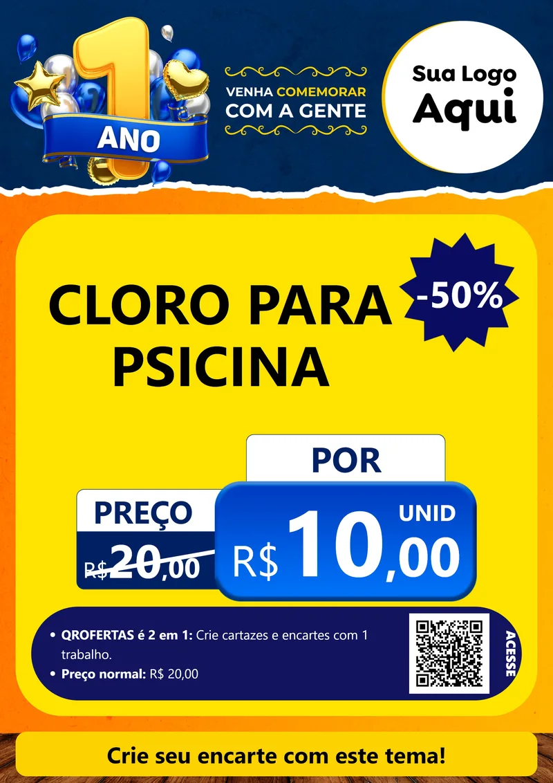 Modelo de Cartaz para Cartaz A4 Vertical com o tema Um Ano de Aniversário para Produtos para Piscina