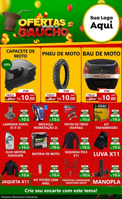Modelo de Encarte para Encarte Grande com o tema Ofertas Semana Do Gaúcho para Moto peças