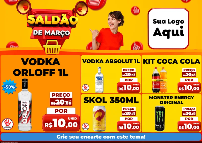 Modelo de Encarte para Encarte A4 Horizontal com o tema Saldão de Março para Distribuidora de bebidas