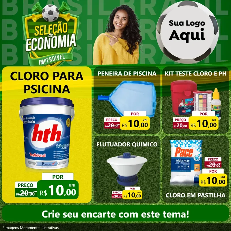 Modelo de Rede Social para Feed Facebook com o tema Seleção de Economia - Copa para Produtos para Piscina