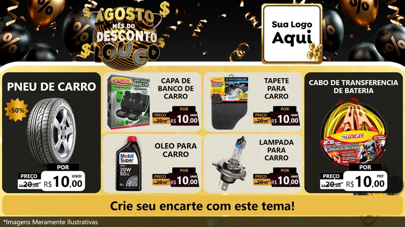 Modelo de TV para TV Horizontal com o tema Agosto Mês do Desconto Louco para Auto peças