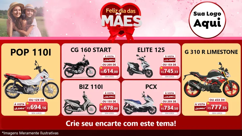 Modelo de TV para TV Horizontal com o tema Feliz Dia Das Mães para Concessionaria de Motos