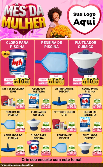 Modelo de Encarte para Encarte Grande com o tema Mês da Mulher para Produtos para Piscina