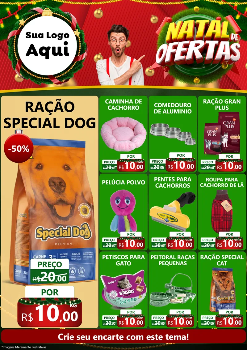 Modelo de Encarte para Encarte A4 Vertical com o tema Natal de Ofertas para Pet Shop