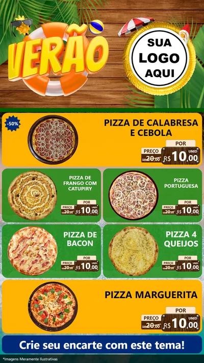 Modelo de TV para TV Vertical com o tema Verão para Pizzaria