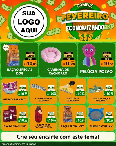Modelo de Rede Social para Feed Instagram com o tema Comece Fevereiro Economizando para Pet Shop
