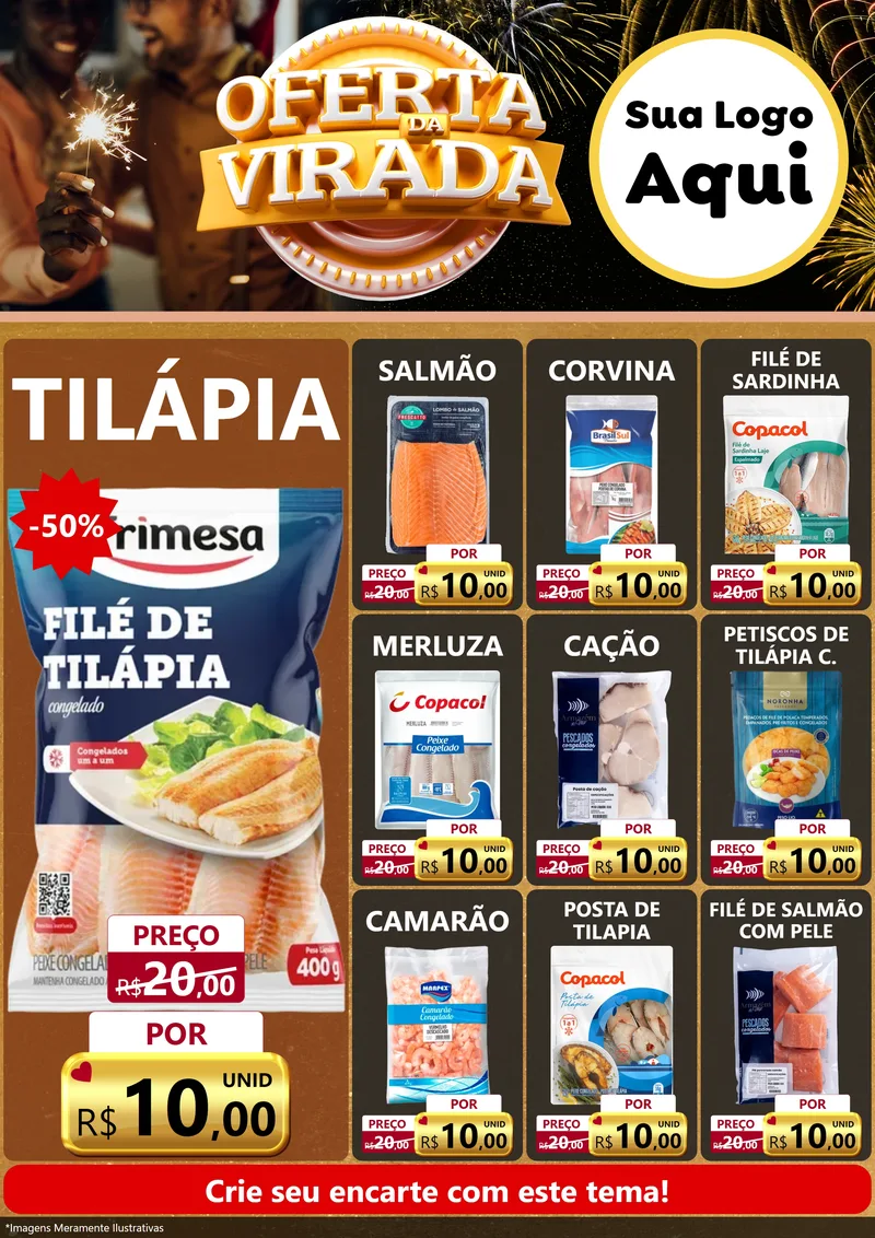 Modelo de Encarte para Encarte A4 Vertical com o tema Oferta da Virada para Peixaria