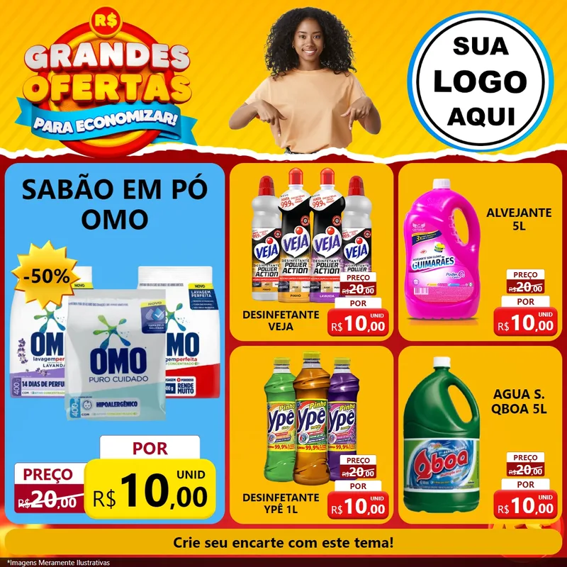 Modelo de Rede Social para Feed Facebook com o tema Grandes Ofertas Para Economizar! para Produtos de Limpeza