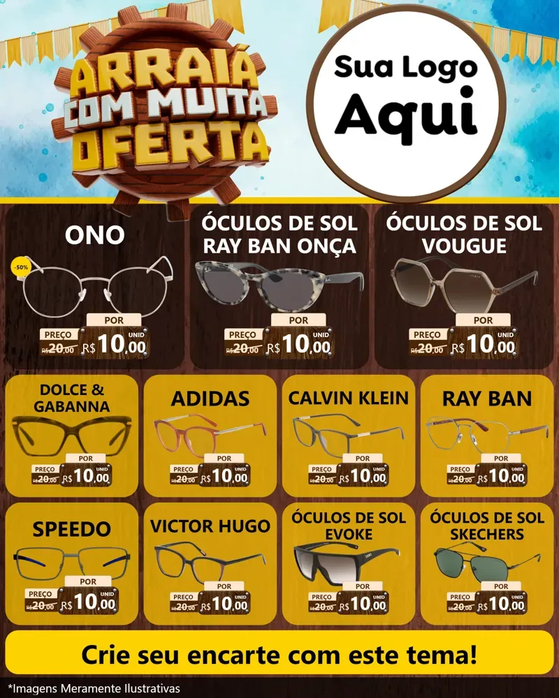 Modelo de Rede Social para Feed Instagram com o tema Ofertas de São João - Junina para Óticas
