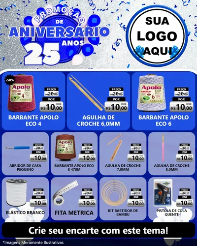 Modelo de Rede Social para Feed Instagram com o tema Promoção de Aniversário - 25 Anos para Armarinho e Aviamentos