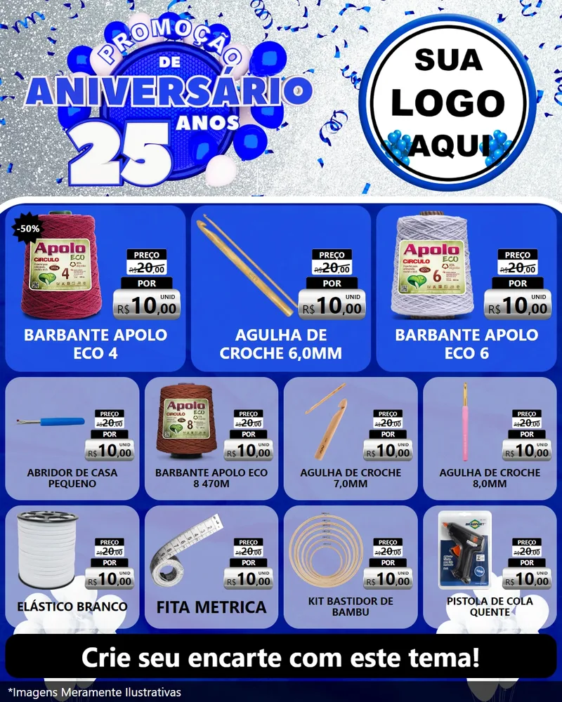 Modelo de Rede Social para Feed Instagram com o tema Promoção de Aniversário - 25 Anos para Armarinho e Aviamentos