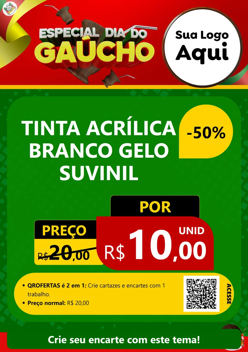 Modelo de Cartaz para Cartaz A4 Vertical com o tema Especial Dia do Gaúcho para Tintas e Ferramentas