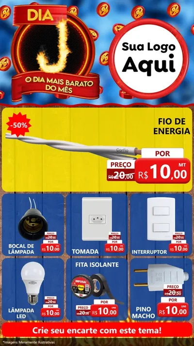 Modelo de Rede Social para Stories com o tema Dia J - O Dia Mais Barato Do Mês para Materiais Elétricos