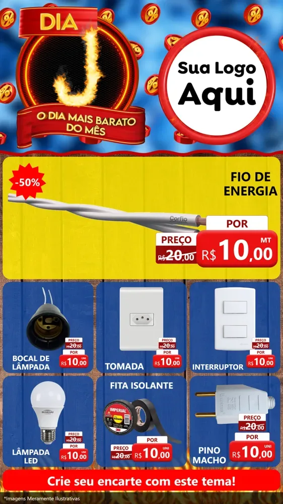 Modelo de Rede Social para Stories com o tema Dia J - O Dia Mais Barato Do Mês para Materiais Elétricos