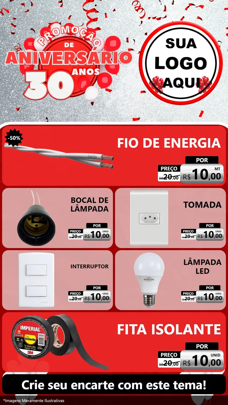 Modelo de TV para TV Vertical com o tema Promoção de Aniversário - 30 Anos para Materiais Elétricos