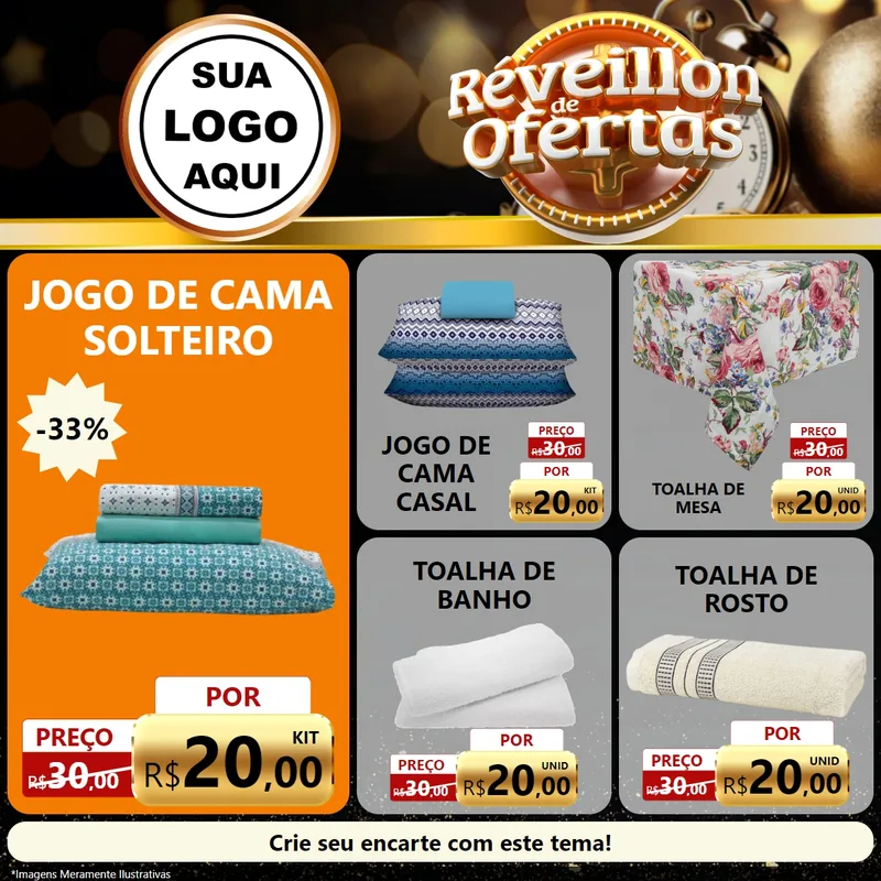 Modelo de Rede Social para Feed Facebook com o tema Réveillon de Ofertas para Cama, Mesa e Banho
