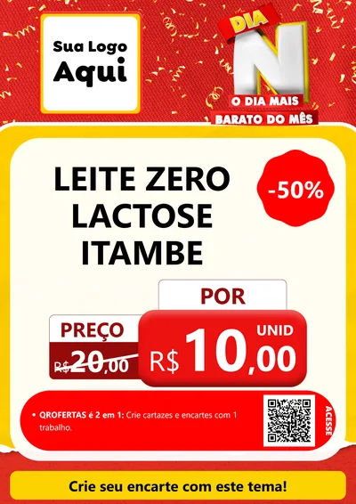 Modelo de Cartaz para Cartaz A4 Vertical com o tema Dia N o Dia Mais Barato do Mês para Frios e Laticínios