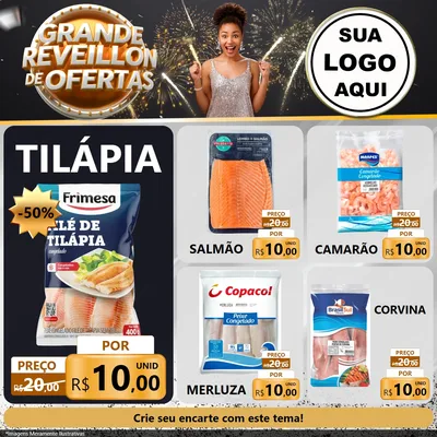 Modelo de Rede Social para Feed Facebook com o tema Grande Réveillon de Ofertas para Peixaria