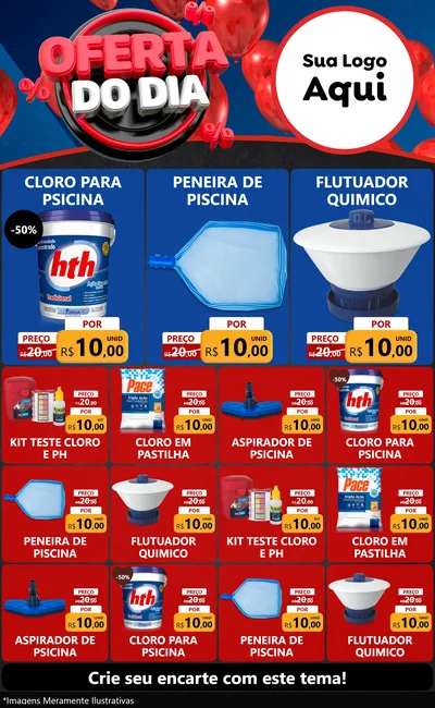 Modelo de Encarte para Encarte Grande com o tema Oferta do Dia para Produtos para Piscina